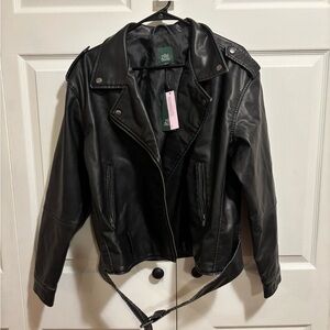 Wild Fable Black Leather Motorcycle Jacket Asymmetrical Zipper